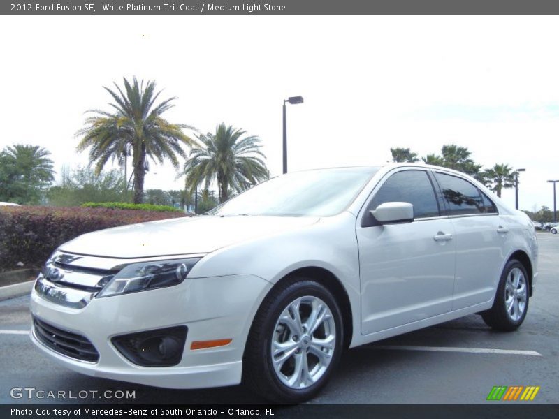 White Platinum Tri-Coat / Medium Light Stone 2012 Ford Fusion SE