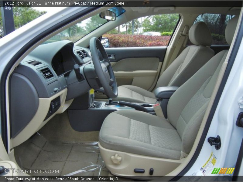 White Platinum Tri-Coat / Medium Light Stone 2012 Ford Fusion SE