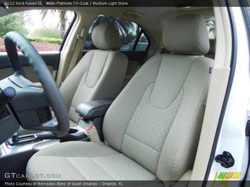 White Platinum Tri-Coat / Medium Light Stone 2012 Ford Fusion SE