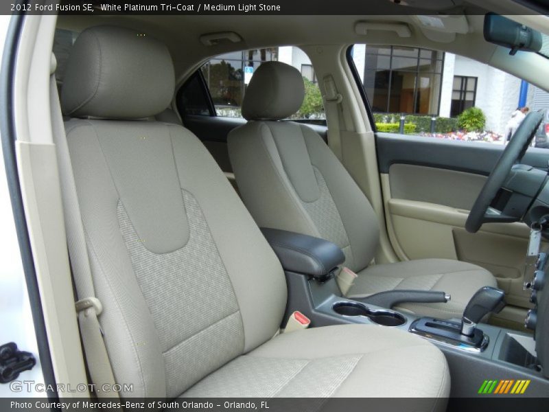 White Platinum Tri-Coat / Medium Light Stone 2012 Ford Fusion SE