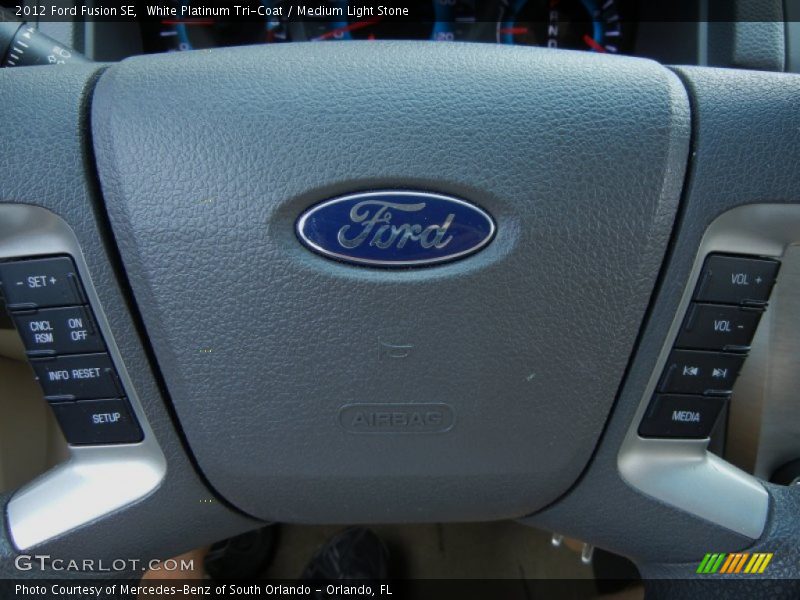 White Platinum Tri-Coat / Medium Light Stone 2012 Ford Fusion SE