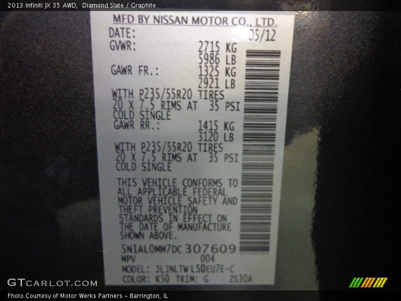 Diamond Slate / Graphite 2013 Infiniti JX 35 AWD