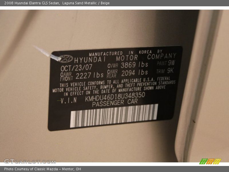 Laguna Sand Metallic / Beige 2008 Hyundai Elantra GLS Sedan