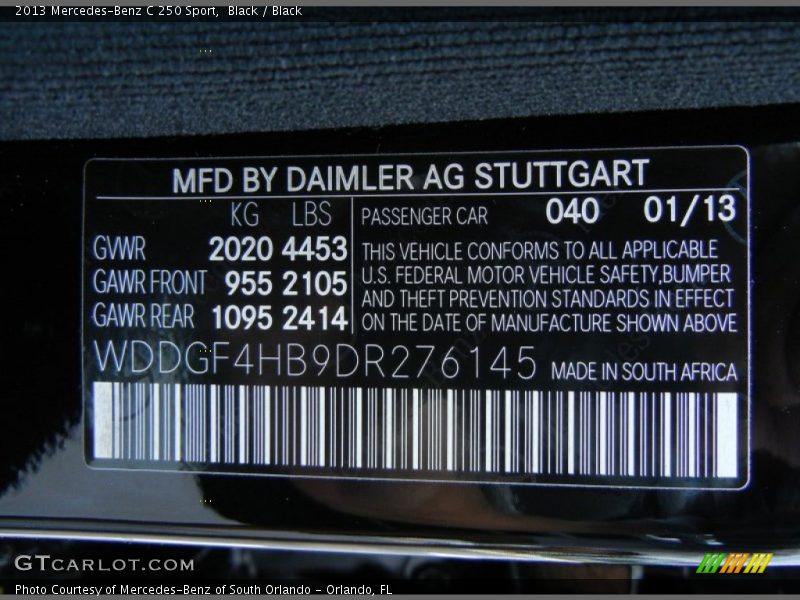 Black / Black 2013 Mercedes-Benz C 250 Sport