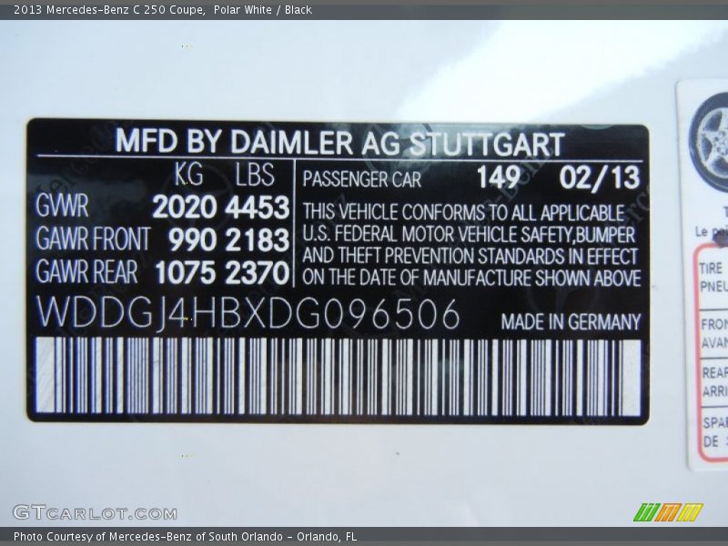 Polar White / Black 2013 Mercedes-Benz C 250 Coupe