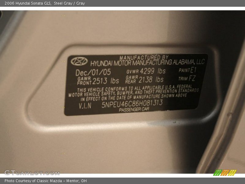 Steel Gray / Gray 2006 Hyundai Sonata GLS