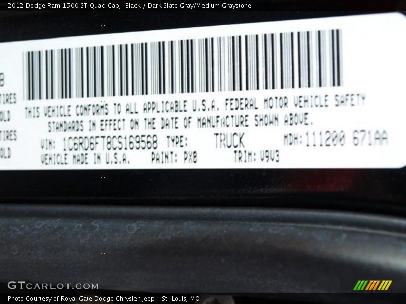 Black / Dark Slate Gray/Medium Graystone 2012 Dodge Ram 1500 ST Quad Cab