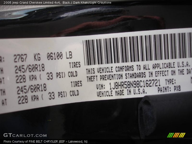 Black / Dark Khaki/Light Graystone 2008 Jeep Grand Cherokee Limited 4x4