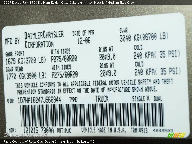 Light Khaki Metallic / Medium Slate Gray 2007 Dodge Ram 1500 Big Horn Edition Quad Cab