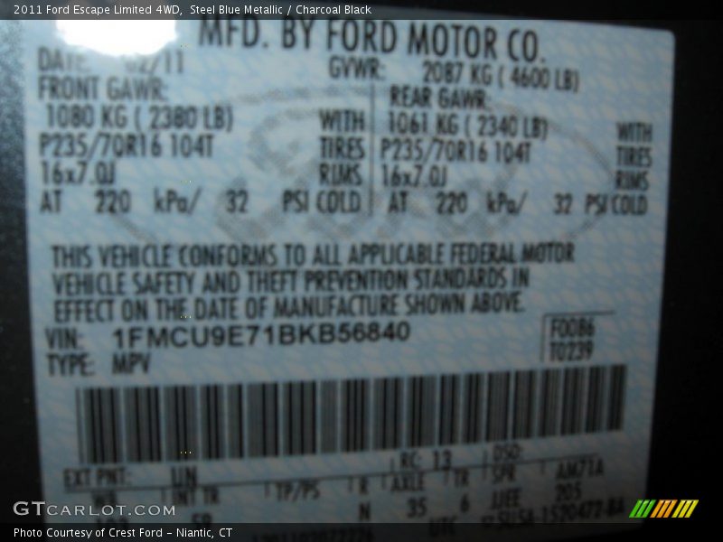 Steel Blue Metallic / Charcoal Black 2011 Ford Escape Limited 4WD