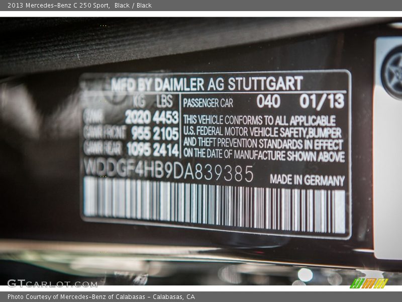 Black / Black 2013 Mercedes-Benz C 250 Sport