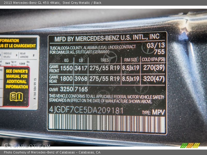 Steel Grey Metallic / Black 2013 Mercedes-Benz GL 450 4Matic