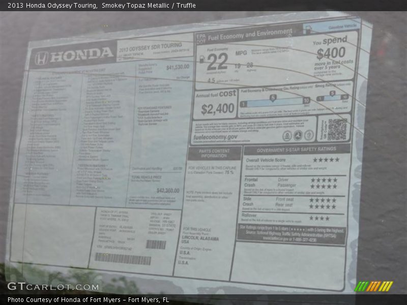 Smokey Topaz Metallic / Truffle 2013 Honda Odyssey Touring