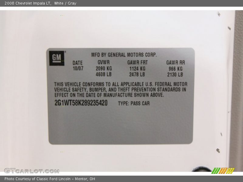 White / Gray 2008 Chevrolet Impala LT
