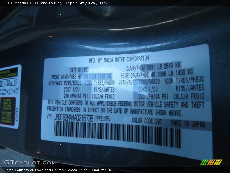 Dolphin Gray Mica / Black 2010 Mazda CX-9 Grand Touring