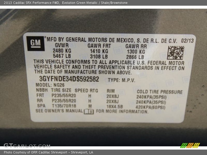 Evolution Green Metallic / Shale/Brownstone 2013 Cadillac SRX Performance FWD