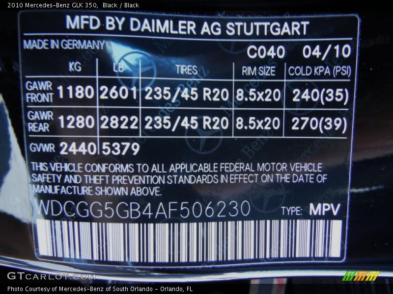 Black / Black 2010 Mercedes-Benz GLK 350