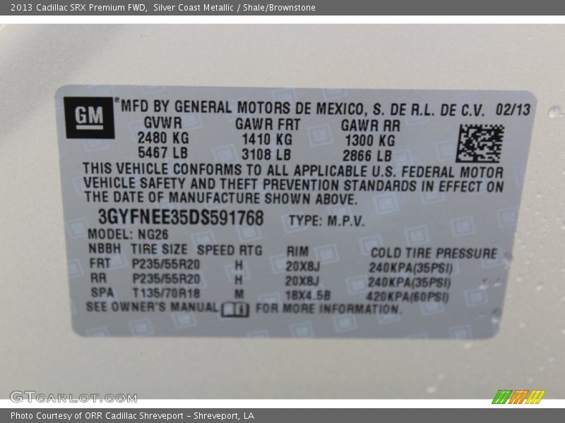 Silver Coast Metallic / Shale/Brownstone 2013 Cadillac SRX Premium FWD