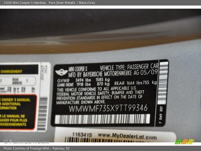 Pure Silver Metallic / Black/Grey 2009 Mini Cooper S Hardtop