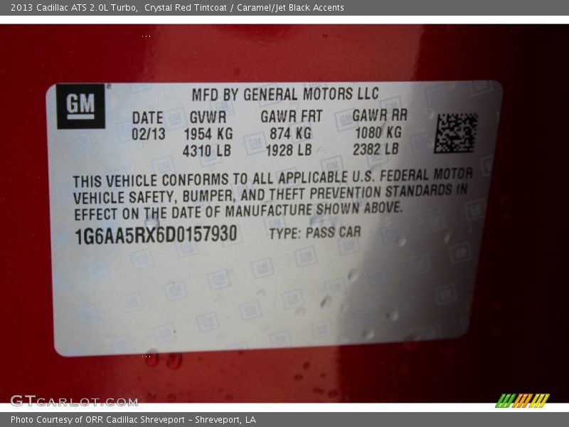 Crystal Red Tintcoat / Caramel/Jet Black Accents 2013 Cadillac ATS 2.0L Turbo