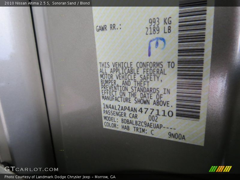 Sonoran Sand / Blond 2010 Nissan Altima 2.5 S