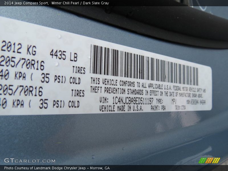 2014 Compass Sport Winter Chill Pearl Color Code PBA