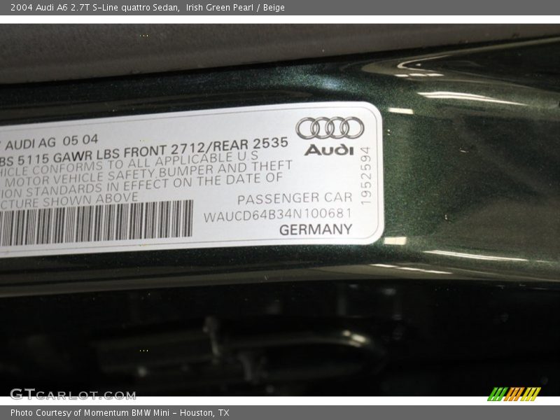 Irish Green Pearl / Beige 2004 Audi A6 2.7T S-Line quattro Sedan