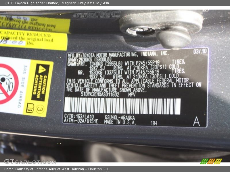 Magnetic Gray Metallic / Ash 2010 Toyota Highlander Limited