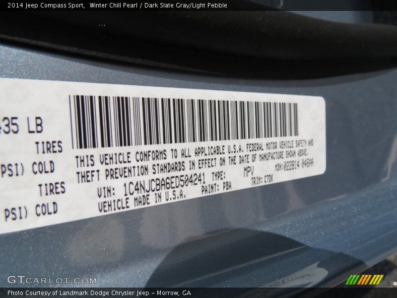 Winter Chill Pearl / Dark Slate Gray/Light Pebble 2014 Jeep Compass Sport