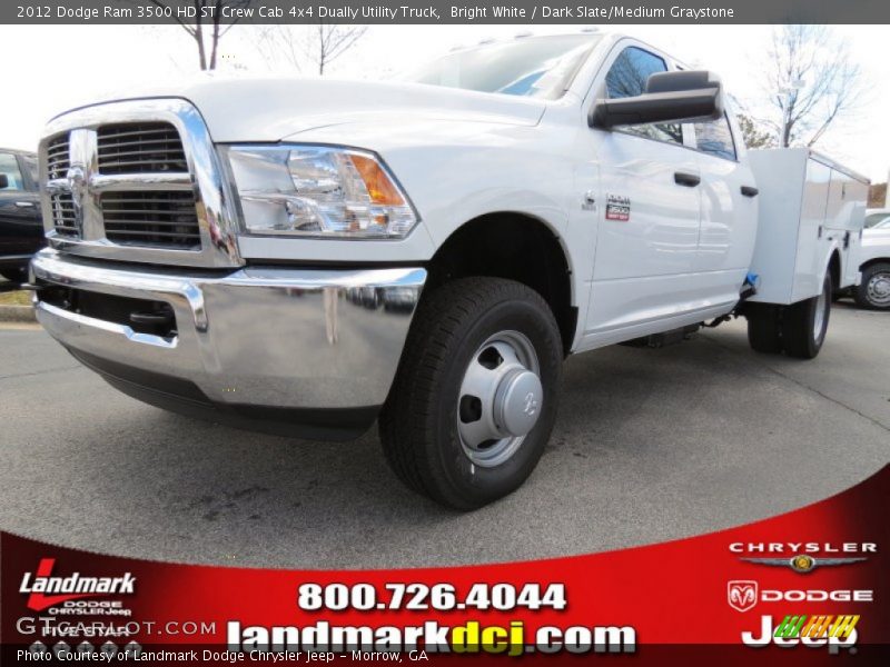 Bright White / Dark Slate/Medium Graystone 2012 Dodge Ram 3500 HD ST Crew Cab 4x4 Dually Utility Truck