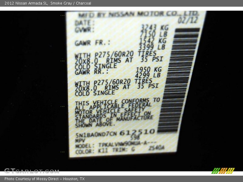Smoke Gray / Charcoal 2012 Nissan Armada SL