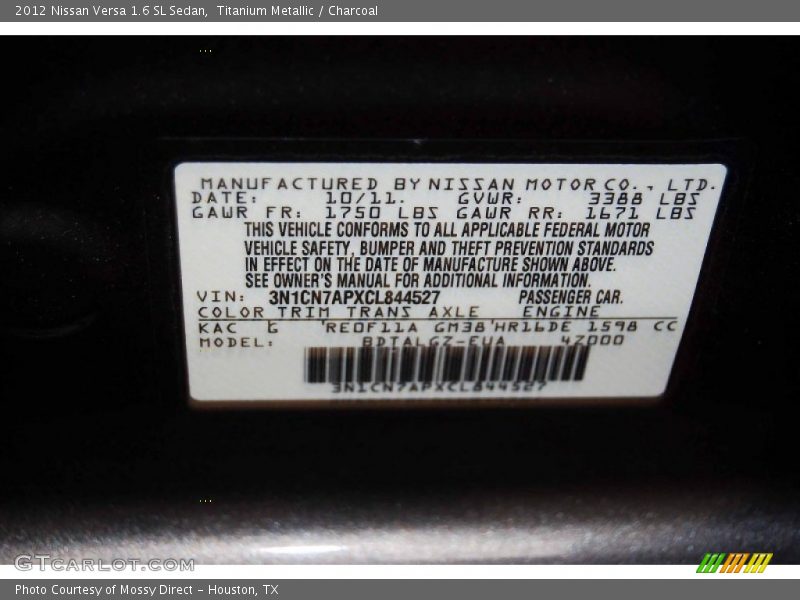 Titanium Metallic / Charcoal 2012 Nissan Versa 1.6 SL Sedan
