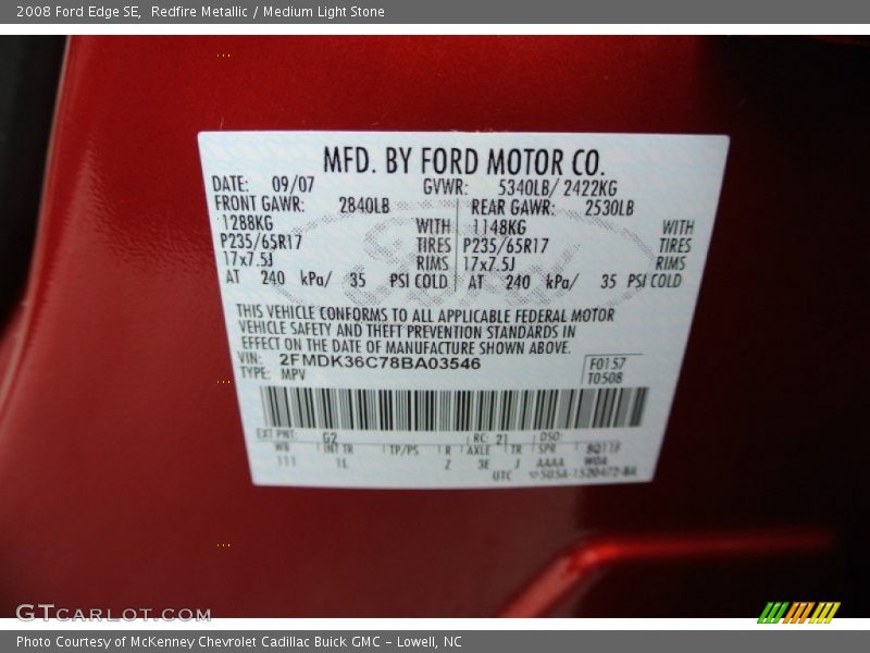 Redfire Metallic / Medium Light Stone 2008 Ford Edge SE