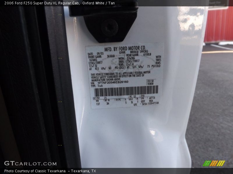 Oxford White / Tan 2006 Ford F250 Super Duty XL Regular Cab