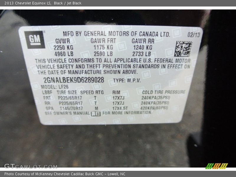 Black / Jet Black 2013 Chevrolet Equinox LS