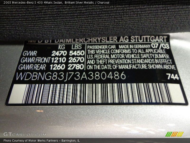 Brilliant Silver Metallic / Charcoal 2003 Mercedes-Benz S 430 4Matic Sedan