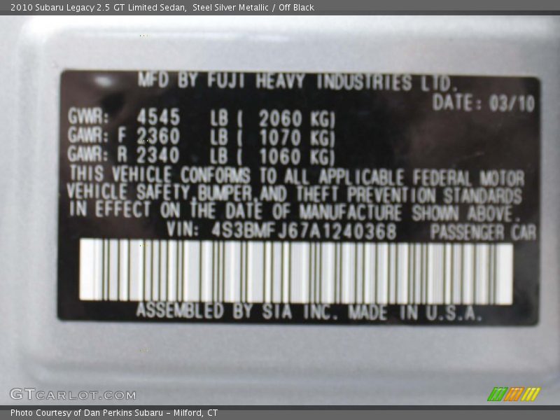 Steel Silver Metallic / Off Black 2010 Subaru Legacy 2.5 GT Limited Sedan