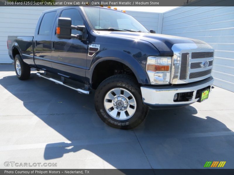 Dark Blue Pearl Metallic / Medium Stone 2008 Ford F250 Super Duty Lariat Crew Cab 4x4
