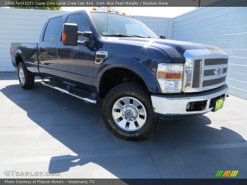 Dark Blue Pearl Metallic / Medium Stone 2008 Ford F250 Super Duty Lariat Crew Cab 4x4