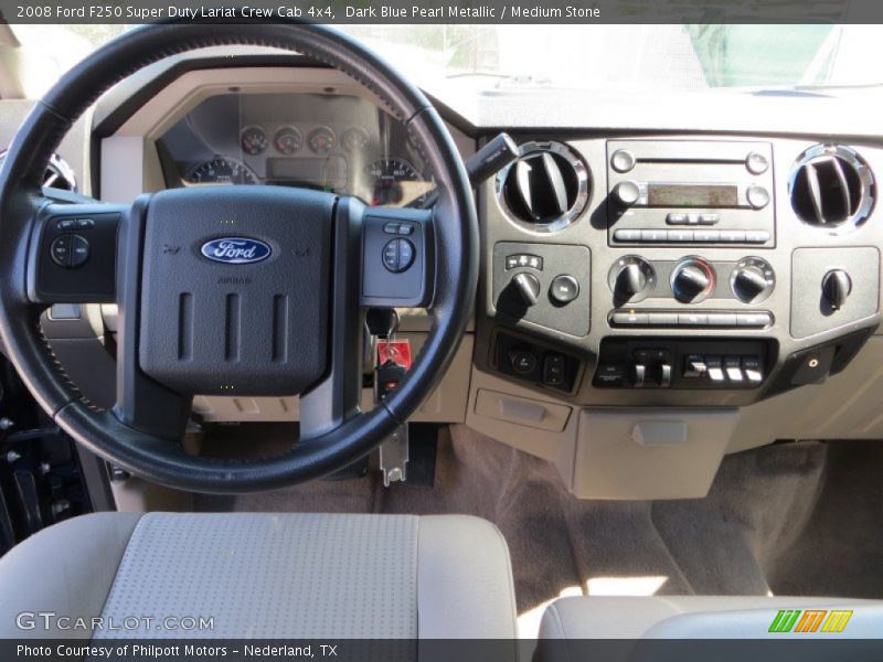 Dark Blue Pearl Metallic / Medium Stone 2008 Ford F250 Super Duty Lariat Crew Cab 4x4