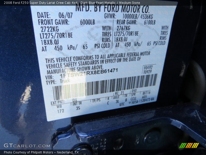 Dark Blue Pearl Metallic / Medium Stone 2008 Ford F250 Super Duty Lariat Crew Cab 4x4