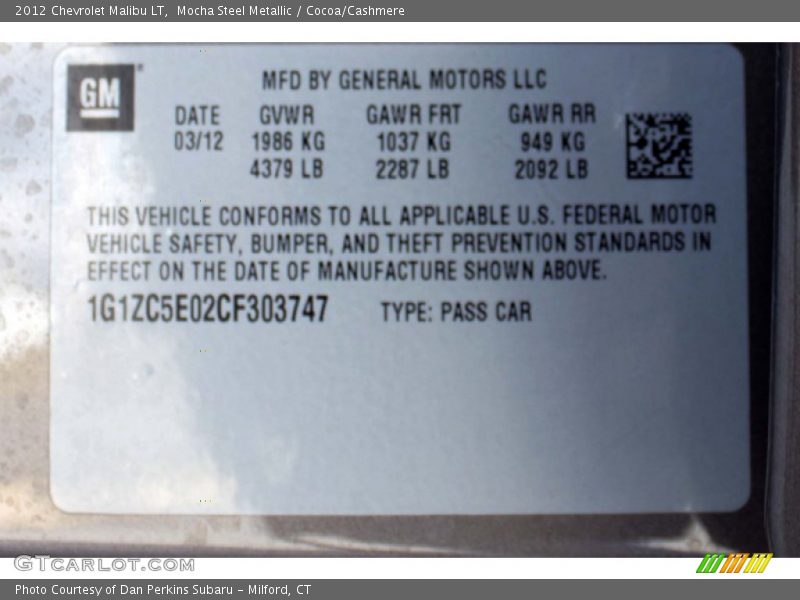 Mocha Steel Metallic / Cocoa/Cashmere 2012 Chevrolet Malibu LT