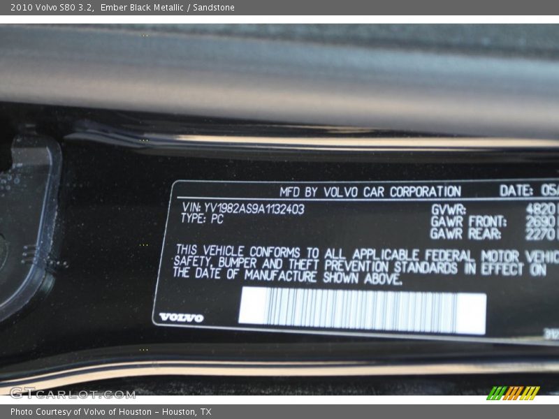 Ember Black Metallic / Sandstone 2010 Volvo S80 3.2