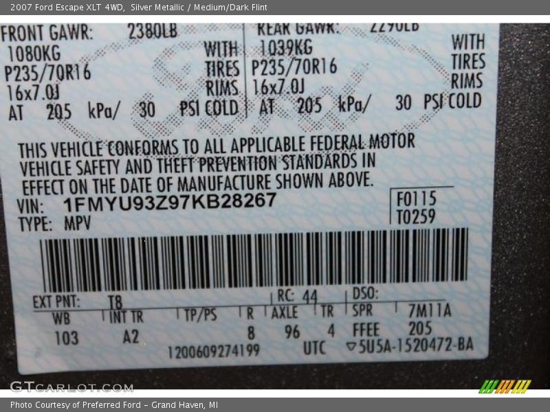 Silver Metallic / Medium/Dark Flint 2007 Ford Escape XLT 4WD