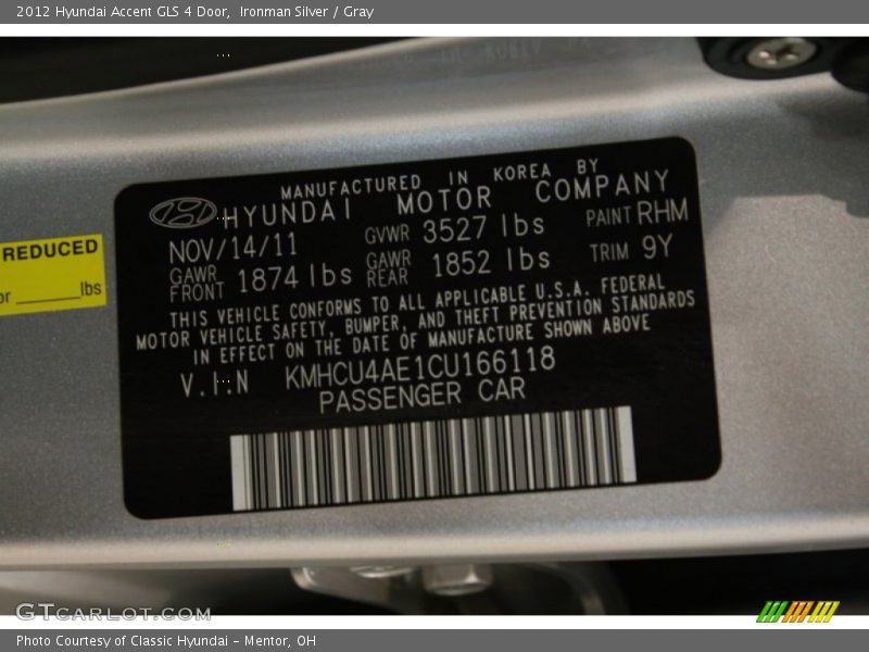 Ironman Silver / Gray 2012 Hyundai Accent GLS 4 Door