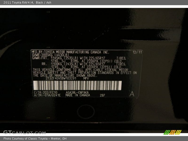 Black / Ash 2011 Toyota RAV4 I4
