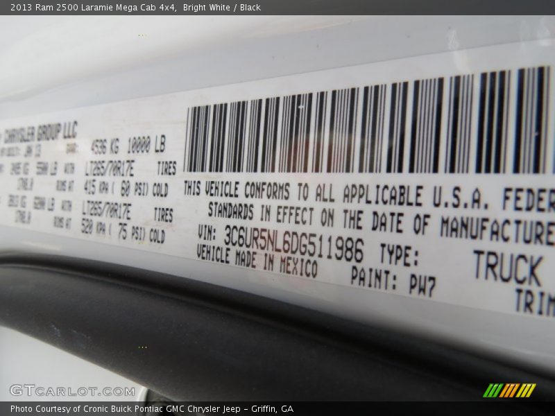2013 2500 Laramie Mega Cab 4x4 Bright White Color Code PW7