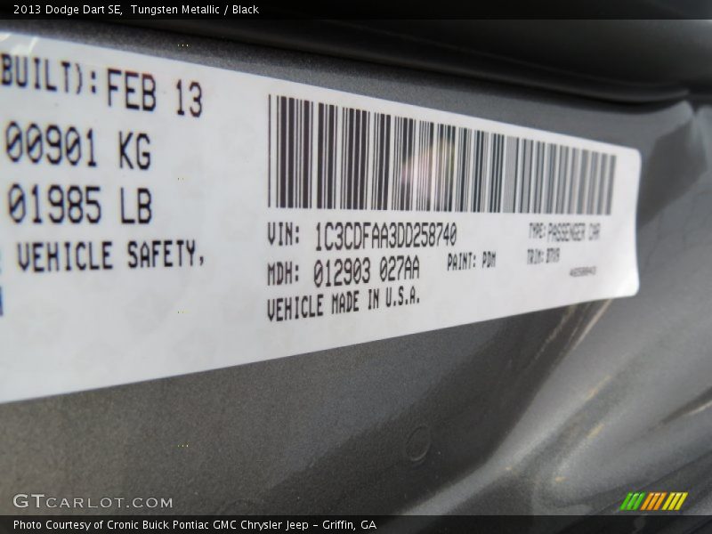 Tungsten Metallic / Black 2013 Dodge Dart SE