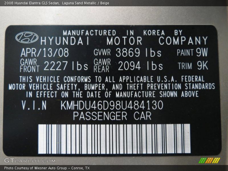 Laguna Sand Metallic / Beige 2008 Hyundai Elantra GLS Sedan