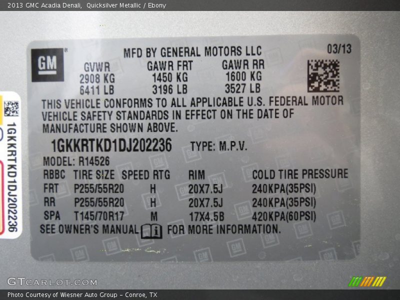 Quicksilver Metallic / Ebony 2013 GMC Acadia Denali